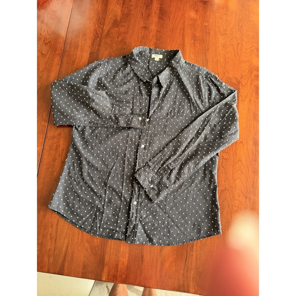 Dylan Women's Large 100% Cotton Black Textured Dot Button Up Shirt 2 Pocket